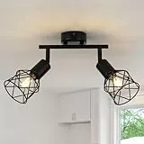 FORCOSO Deckenstrahler Schwarz Schwenkbar 350°, Spots Deckenleuchte 2 Flammig Metall Deckenlampe Strahler, E14 Industrial Deckenspots Wandstrahler, Vintage Decke Küchenlampe Küche Wohnzimmer Flur