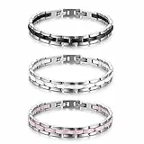 JewelryWe Schmuck 3pcs Damen Armband Edelstahl Keramik I Rechteck Link Gliederarmband Armkette Armreif Schwarz/Weiß/Pink Silber