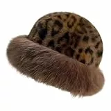 Flauschiger Fischerhut, Pelzmützen für Damen, Leopardenmuster, warm, Pelzhut, dicke breite Krempe, Plüsch, Kunstpelz, flauschiger Hut, Damenpelzmütze, Wintermützen für Damen, Wintermützen für Damen