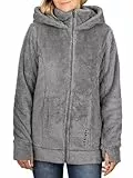 DENIMFY Fleecejacke Damen mit Kapuze DFMila Teddyfleece Kapuzenjacke Winterjacke Übergangsjacke, Größe:L, Farben:White-Anthracite