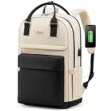 LOVEVOOK 17 Zoll Laptop Rucksack Schulrucksack Mädchen Teenager Rucksack Damen mit Laptopfach, Wasserdichter Schultasche Daypack für Schule Uni Reisen Arbeit, Schwarz Beige