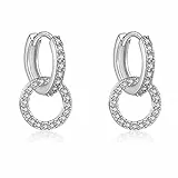 Fcebsty 925 Sterling Silber Ohrringe Hängend für Mädchen - 12mm Double Hoop Mit Zirkonia, Schmuck für Hochzeitsgeschenke für Frauen