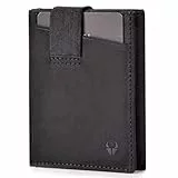 DONBOLSO Wallet II Geldbörse Herren - Leder Slim Wallet mit Münzfach - Kartenetui für bis zu 13 Karten - Minimalistische Mini Geldbörse mit RFID-Schutz - Vintage Schwarz