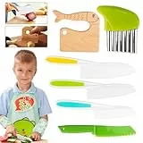 FANTICDE 8-Teiliges Kindermesser, zum Schneiden und Kochen von Obst oder Gemüse für Kleinkinder, Wellenkartoffelschneider, mit Holzmesser, Kinderschürzen-Set