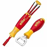 Wiha Schraubendreher Set LiftUp electric 6tlg mit verstaubarem Bit Set Schraubenzieher Satz Bit Magazin slimBits Elektriker Bithalter Schlitz Kreuzschlitz Plusminus inkl. Flaschenöffner Werkzeuggriff