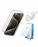 Anker HD Display- und Linsenschutz für iPhone 15 Pro(2er Pack), 15,5cm ultra-dünn, robust, transparentes und gehärtetes Glas, schnell und einfach anzubringen, kratz- und stoßfest, 12 Monate Garantie