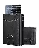 UNOSEKS Geldbörse Herren Slim Wallet Herren Münzfach RFID-Schutz,Vegan Leder Kreditkartenetui mit Magnetverschluss Portmonee mit Geschenkbox Smart Wallet für Karten & Münzen (Leather-Black)