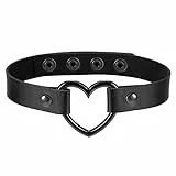 Flongo Tattoo Choker Leder Halsband Lederhalsband Damen, Leder Halskette Halsband Anhänger Choker Tattoo Kette Schwarz Blau Pink Rot Lila Weiß Silber Herz Gothic Punk Rock
