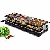 Syntrox Germany Raclette-Grill Oberwil mit geteilten Platten, Tischgrill, Partyraclette für 12 Personen 1350Watt, Raclette Zubehör, Multifunktional und Kompakt, 6 Kg, Party Zubehör