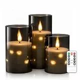Kiexung LED Kerze, LED Kerze mit eingebauter Lichterkette, batteriebetriebene Kerze, Plexiglaskerze mit Fernbedienung Timer, festliche flammenlose Kerze, Wohnkultur, 3-teiliges Set (grau)