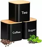 Tuzsocr 3-Teiliges Küchendosen-Set, Kaffee-Tee-Zucker-Aufbewahrungsdose mit luftdichtem Deckel aus Holz, Vorratsdosen Set, Küchen-Organizer, Schwarz (Schwarz)