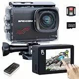 Apexcam M80pro mit 128G Karte Action Cam 4K60FPS 64MP WLAN Sportskamera Unterwasserkamera 40m Wasserdicht 8X Zoom 2.4G Fernbedienung 2x1350mAh Akkus mit Zubehör Halterungs-Set