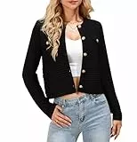 GRACE KARIN Damen Basic Langarm Frühling-Jacke Weiche Gestrickt Cardigan Vintage 2024 Open Front Strickjacke Festliche Party Oberteile für Kleid Schwarz S