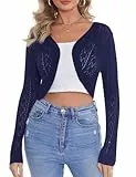 Aottori Damen Bolero Festliche Bolerojacke Langarm Elegant Strickjacke Kurz Sommer Cardigan Kurz Leichte Open Front Shrug für Hochzeit Navyblau XXL