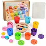 Montessori Spielzeug ab 1 2 3 Jahre, Baby Motorikspielzeug Holz Farben Sortierspiel Stapelspiel, Sensorik Spielzeug & Lernspielzeug für Vorschule für Farbsortierung und Zählen, Geschenk für Baby
