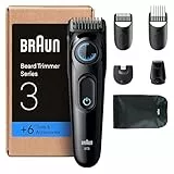 Braun Barttrimmer Series 3, Elektrischer Bartschneider Herren, 6 Zubehörteile, Ultrascharfe ProBlade Klinge, 50 Min Akkulaufzeit, Kabelloser Bartrasierer, 40 Längen, Wasserdicht, BT3565, Schwarz/Blau