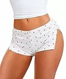 Navneet Schlafshorts Damen Kurz Pyjamahose Sexy Schlafhose mit Schlitz Shorty Pyjama Coquette Booty Shorts Schlafanzug Herz Weiß S