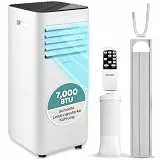 SereneLife Mobiles Klimagerät 7000 BTU 2,0kW für 28 m² – Air Conditioner mit Abluftschlauch, 3-in-1 mit Entfeuchter und Ventilator, Inkl. Fensterkit und Fernbedienung [Energieklasse A+++]