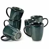 vancasso STARRY Keramik-Kaffeetassen-Set, 340 ml, Teetassen mit Griff für Latte, Tee, Cappuccino, Milch, Kakao, mikrowellen- und spülmaschinenfest, Grün, 6 Stück