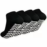 ZAKASA Herren Stoppersocken Sneaker Socken: Rutschfeste Krankenhaus Socken Antirutschsocken Kurze Griffsocken Komfort für Ältere 43-46 Schwarz 4 Paare