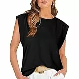 Hanaoops Damen Tank Top Sommer Ärmellose Bluse Locker Oberteile Flügelärmel T Shirt Rundhals Ausschnitt Casual Weste 2024