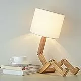 ELINKUME® Kreative Roboter Schreibtischlampe, Verstellbare kann Bücher setzen Holz Nachttischlampe mit Stoff Lampenschirm E27 Schraube für Kinder Schlafzimmer Büro Wohnzimmer Dekorative