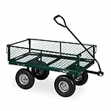 Relaxdays Handwagen, praktischer Bollerwagen für den Garten, mit Luftbereifung, klappbare Seitenteile, bis 200 kg, grün