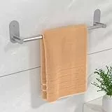 HITSLAM Handtuchhalter Bad ohne Bohren Silber 45 cm, Badezimmer Handtuchhalter Edelstahl SUS304 Handtuchstange Wandmontage, Moderne Badetuchhalter Handtuchhalter Selbstklebend, Zwei Installationen