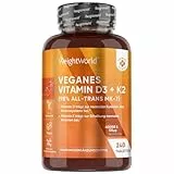 Vitamin D3 + K2 Vegan - 4000 I.E. pro Portion - 240 Tabletten mit 125μg Vitamin K2 Menachinon - 1 Tablette/4 Tage - 98% All-Trans K2 MK7 - Frei von Magnesiumstearat - Sonnenvitamin von WeightWorld