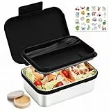 Bugucat Brotdose Edelstahl 1000ML,Lunchbox Kinder Auslaufsicher Brotdose für Erwachsene, Bento Box für Mädchen, Snackbox Kinder für Frühstücksbox Kindergarten,Schwarz