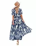 YESNO Sommerkleid für Damen, lässig, kurzärmelig, Blumenmuster, Maxikleid mit Taschen XL ETXDE CR147