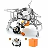 Odoland Campingkocher 3500W Gaskocher mit Piezozündung, Winddicht Gas Campingkocher für alle Schraubkartusche Gasbrenner, mit Adapter Faltbar Camping Kocher Rot