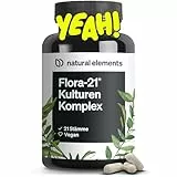 natural elements Flora 21® Kulturen Komplex – 21 Bakterienstämme + Bio Inulin – 180 magensaftresistente Kapseln – Laborgeprüft, vegan, hochdosiert und in Deutschland produziert