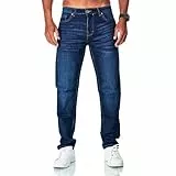 JEEL Herren Sweat-Jeans - Regular-Fit Straight-Cut - Stretch Washed Denim-Look - Jeans-Hose 01-Navy 32W / 32L