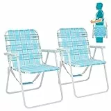 #WEJOY 2 Stück Faltbarer gewebter Rasen-Strandstuhl, hohe Rückenlehne, tragbar, leichte Stühle für Erwachsene mit hartem Arm, Tragegurt für Outdoor, Camping, Garten, Konzert, Festival, Picknick