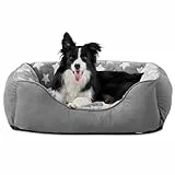 FURTIME Hundebett Kleine Hunde Hundekorb Waschbar Hundekörbchen rutschfeste Hundebetten Flauschig Hundematratze mit Erhöhte Ränder Weiches Hundesofa für Hunde Katze M(63x53x20cm) Grau/Sterne