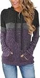 TrendiMax Hoodie Damen Herbst Übergangs Strickpullover Kapuzenpullover mit Kordelzug Locker Sweatshirt Langarm Pullover Damen mit Kapuze (M, Dunkelgrau Lila)