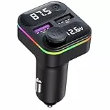 PRMHOOT FM Transmitter Auto Bluetooth 5.3, 35W MAX (20W QC 3.0 Schnelllade + 15W) dualer USB-Anschluss Ladegerät KFZ-Adapter, Freisprecheinrichtung, Ringlicht, Unterstützung für USB-Sticks