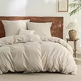 BEDSURE Bettwäsche 135x200 Baumwolle 4teilig - Bettwäsche-Sets Beige Bettbezug 2er Set mit 2 Kissenbezüge 80x80 cm, Ähnliche Textur wie Washed Leinen, Oeko-TEX Bedding mit Reißverschluss