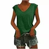 KOG Bluse Damen Elegant Ärmellose T-Shirt Shirt Casual Oberteile mit Flügelärmeln Frauen Kleidung Frau Sommer Shirts Top Damen V-Ausschnitte Tshirt Klamotten Grün XL