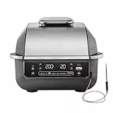 Ninja 5-in-1-Grill & -Heißluftfritteuse für den Innenraum, 5 Kochfunktionen, für bis zu 4 Burger, 5,7-l-Fassungsvermögen, raucharm, enthält digitales Bratthermometer, Schwarz/Silber, EG351EU