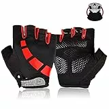 Nesirooh Fahrradhandschuhe Herren Damen Sommer, Radsporthandschuhe Halbfinger für Mountainbike Rennrad Wandern Bergsteigen (schwarz rot, M)