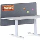 RICOO ZAP1680-G Akustik Trennwand Schreibtisch 160 x 80cm Sichtschutz Schreibtisch Trennwand Filz Pinnwand Grau Geräuschdämmung Akustik Diffusor Schallschutz Büro Tischtrennwand mit Tischklemme