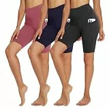 TNNZEET 3er Pack Radlerhose Damen High Waist Shorts Kurze Sporthose Blickdicht Sommer Leggings Unter Kleider für Sport Yoga,Rosa/Marineblau/Schwarz-mit Taschen,L-XL