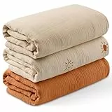 Soarwg Kids Musselin Tuch Baby Pucktücher für Neugeborene, 3 Stück Musselin Decke, große 95 x 100cm Babydecke - Baby Swaddle Decke Spucktücher, Wickeltuch wesentliche Artikel für Babyparty Braun
