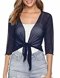 Gyabnw Strickjacke Damen Chiffon Cardigan Bolero Sexy mit Knoten 3/4 Arm Bikini Cover Up Leichte Jacke für Sommer