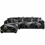 Mingfuxin Sofa-Schonbezüge, Elastische Stretch-Sofabezüge Überwürfe, Abschnitts-Sofabezüge Ecksofa Schonbezug Möbelschutz with 2 Stücke Kissenbezug für 3 Sitzer + 3 Sitzer L-förmige Sofa