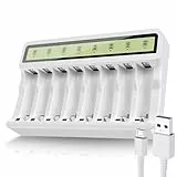 Powerowl Akkuladegerät LCD Bildschirm Batterieladegerät (Micro-USB Anschluss, unabhängiger Steckplatz) für NI-MH NI-CD AA AAA Akku wiederaufladbare Batterien, Weiß