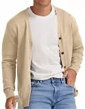 NITAGUT Strickjacke Herren Jacke Vintage gestreift Langärmel V-Kragen Knopf,Beige,XL