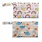 JYNXOR 2 Stück Wetbag Kindergarten Klein, Wickeltasche wasserdichte Windeltasche Nasstasche, Wiederverwendbare Wet Bag mit Reißverschluss, Windelbeutel Dry Bag für Reisen Unterwegs